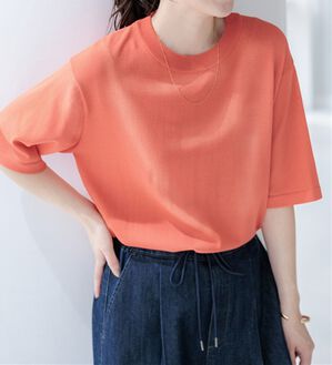 BELLUNA（ベルーナ）の「【快適Ｌａｂ．】肌に張り付かない！シャリ冷や高見えニットＴ（ニット・セーター）」｜コーラル
