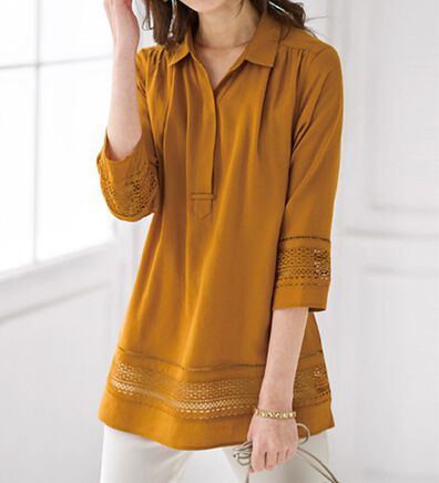 BELLUNA（ベルーナ）の「袖＆裾レース使いシャツチュニック（チュニック）」