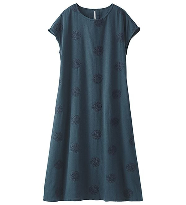 BELLUNA（ベルーナ）の「＜＆ｃｏｃｏｃｈｉ＞ドット刺しゅうゆったりワンピース（シャツワンピース）」｜ネイビー系