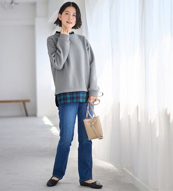 Viola e Viola（ヴィオラ エ ヴィオラ）の「あったか裏起毛異素材切替ニットソートップス（カットソー）」｜詳細画像