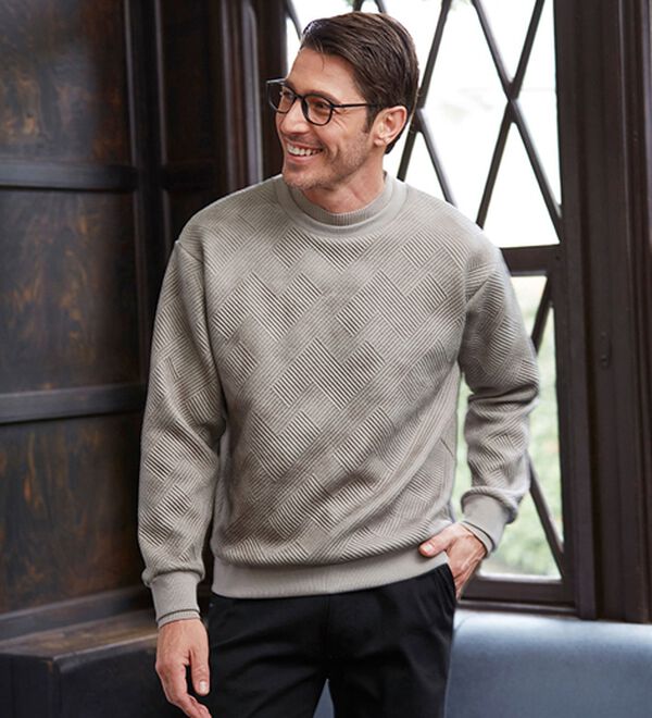 「＜コムルヴァン・オム＞ふくれジャカードレザー風トレーナー（メンズトレーナー）」｜詳細画像