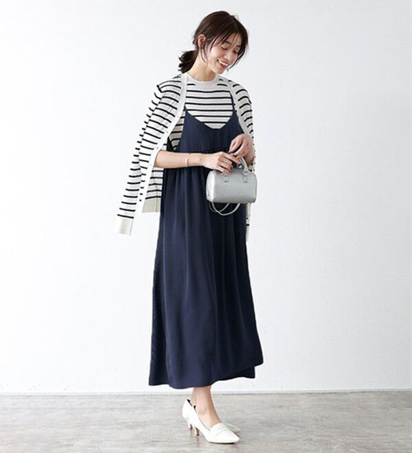 Pierrot（ピエロ）の「【選べる丈】前後２ｗａｙギャザー切り替えキャミワンピース（カットソーワンピース）」｜詳細画像