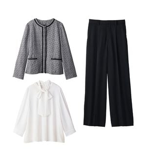 alotta（アロッタ）の「【選べるパンツ】洗える！３点セット着回し力抜群スーツ（その他スーツ）」｜モノトーン系ストレート
