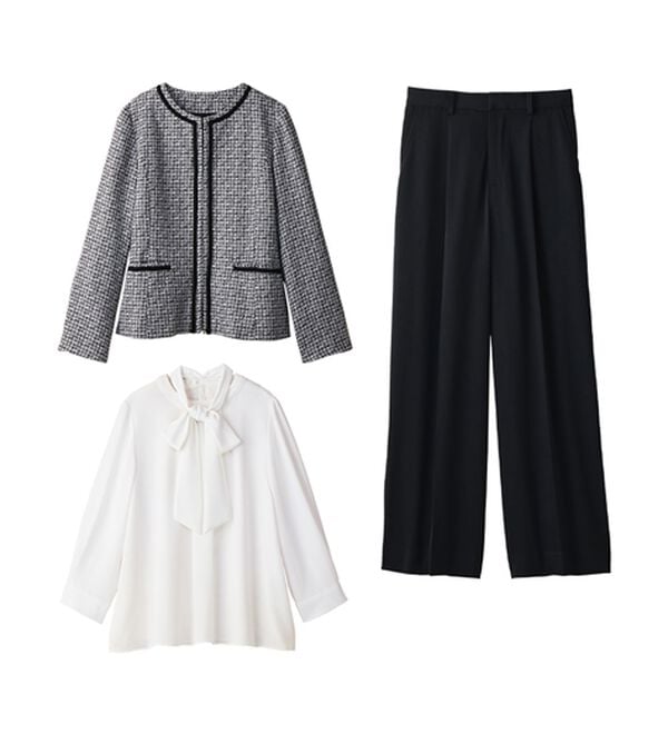 alotta（アロッタ）の「【選べるパンツ】洗える！３点セット着回し力抜群スーツ（その他スーツ）」｜モノトーン系ストレート