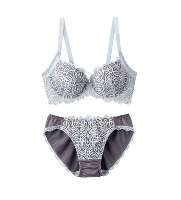 YU'NOW（ユナウ）の「レーシー脇高スッキリブラ＆ショーツ　～配色カラー～（ブラジャー＆ショーツセット）」｜詳細画像