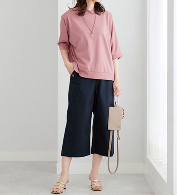 BELLUNA（ベルーナ）の「サラリ綿混ボタン使いキュロットパンツ（クロップドパンツ）」｜詳細画像