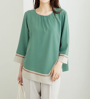 BELLUNA（ベルーナ）の「【Ｌａｇｒｉｌｕａ】ギャザー使い配色デザインブラウス（ブラウス）」｜セージ系