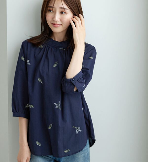 綿100％とび花刺しゅうブラウス - ベルーナ【公式】