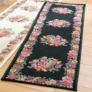 「はっ水ゴブラン織キッチンマット（キッチンマット）」｜ブラックフラワー
