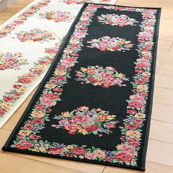 「はっ水ゴブラン織キッチンマット（キッチンマット）」｜ブラックフラワー