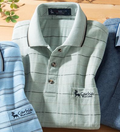 「＜カルビア＞麻入り柄違いラク開き長袖ポロシャツ（メンズポロシャツ）」