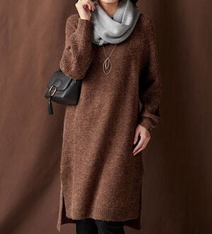 BELLUNA（ベルーナ）の「アルパカ入りラグランニットワンピース（ニットワンピース）」｜マロンブラウン