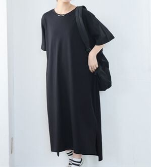 A HAPPY MARILYN（アハッピーマリリン）の「【Ｌ～１０Ｌ】選べる２丈！綿１００％ストンと楽ちん！着心地さらりゆるＴワンピース＆チュニック（チュニック）」｜ブラック
