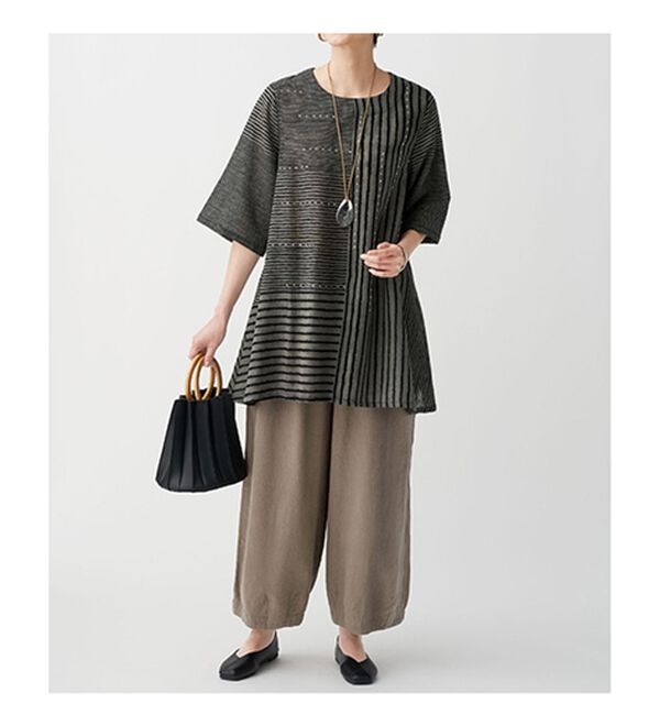 BELLUNA（ベルーナ）の「綿麻素材ストライプ切替チュニック（チュニック）」｜詳細画像