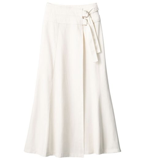 フレアーラップスカート●ホワイト 手洗い可能》ラップライクフレアスカート⁄ blanc(ルクール