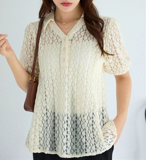 alotta（アロッタ）の「総レーススキッパーポロチュニック（チュニック）」｜アイボリー