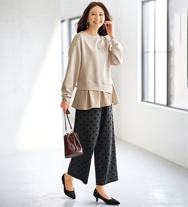 BELLUNA（ベルーナ）の「サイドリボン使い異素材切替プルオーバー（カットソー）」｜詳細画像