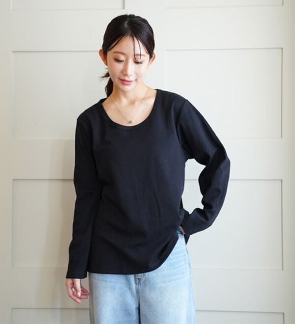 A HAPPY MARILYN（アハッピーマリリン）の「【Ｍ～８Ｌ】名品！「３つのシルエット」と「長袖／半袖」から選べる 綿混 ベーシック Ｔシャツ（Tシャツ）」｜詳細画像