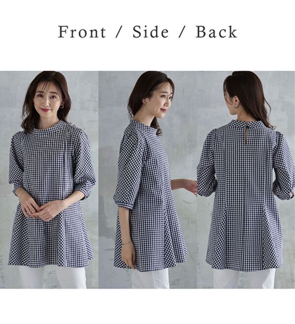 BELLUNA（ベルーナ）の「着痩せ！サッカー素材切替ブラウス（ブラウス）」｜詳細画像