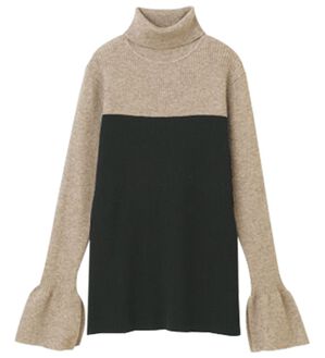 RANAN（ラナン）の「＜ムースタッチ＞洗える！バイカラータートルリブニット（ニット・セーター）」｜ベージュ／ブラック