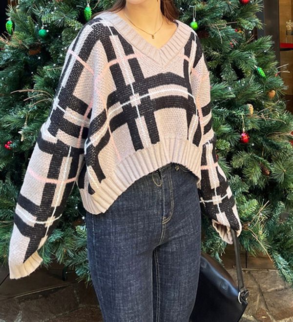 GeeRA（ジーラ）の「チェック柄ニットプルオーバー（ニット・セーター）」｜詳細画像