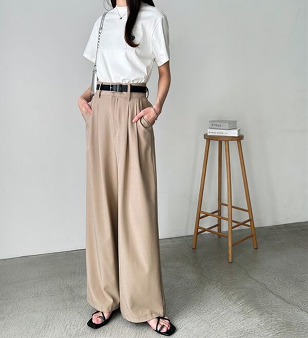 GeeRA（ジーラ）の「着心地抜群！ハイウエストダブルタックワイドパンツ（フルレングスパンツ）」｜詳細画像