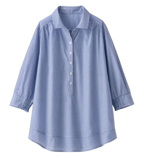 BELLUNA（ベルーナ）の「【シワになりにくい】サラリ快適！ギャザー使いシャツチュニック（チュニック）」｜詳細画像