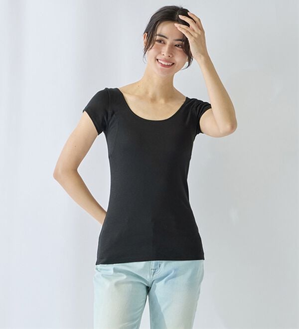 LAVIENNE（ラヴィエンヌ）の「【汗かきさん必見！】涼感サラッと快適汗取り半袖インナー＜さらりラボ＞（肌着・インナーウェア）」｜詳細画像