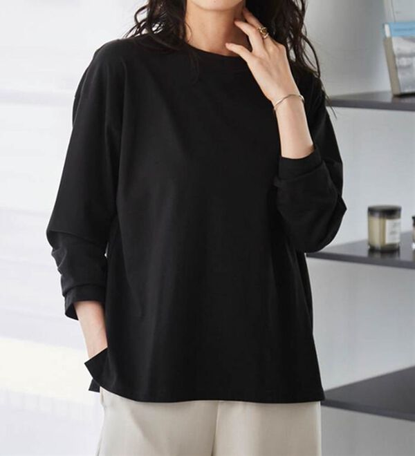 RANAN（ラナン）の「【選べる袖丈】【ひんやり・ＵＶ】＜BC＞綿100％プチハイネックＴシャツ（カットソー）」｜詳細画像