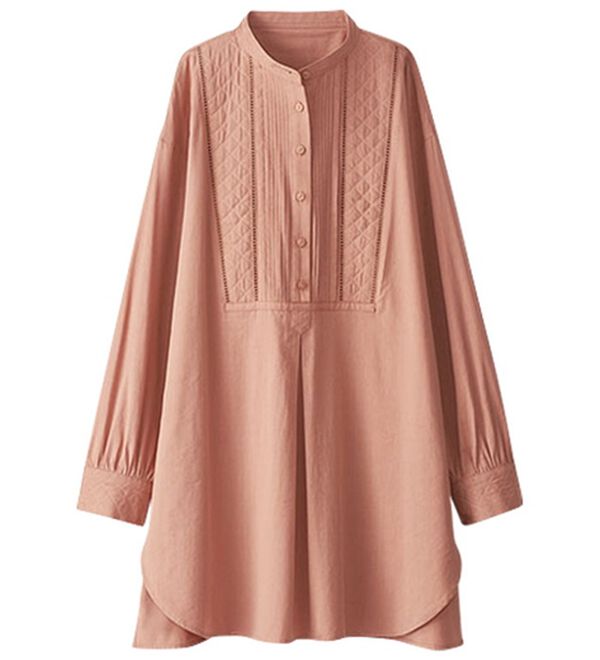 BELLUNA（ベルーナ）の「キルト×ピンタック使いシャツチュニック（チュニック）」｜ピンク