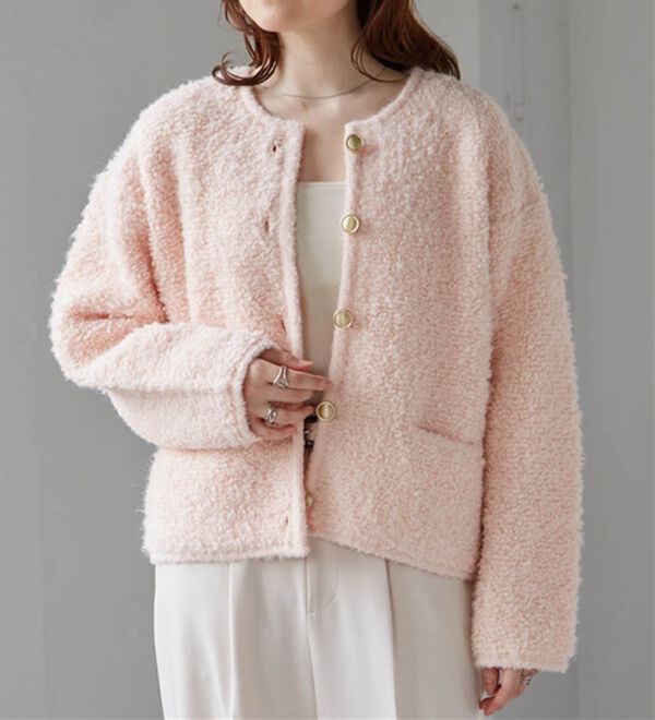 RANAN（ラナン）の「ゴールド調ボタンループ編みニットジャケット（ニットカーディガン）」｜詳細画像