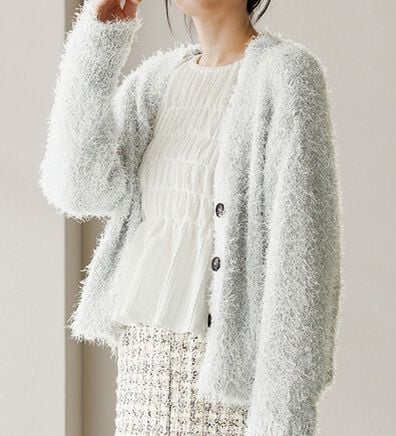 RANAN（ラナン）の「ラメシャギーショートカーデ（ニットカーディガン）」