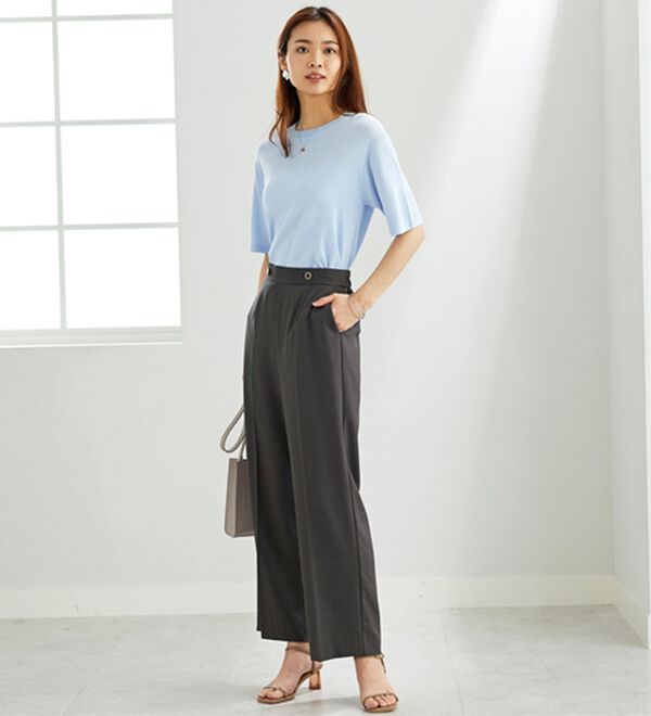 BELLUNA（ベルーナ）の「麻調ストレッチ素材美脚フレアーパンツ（フルレングスパンツ）」｜詳細画像