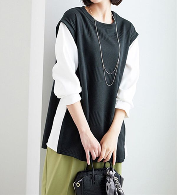 BELLUNA（ベルーナ）の「ボーダージャカード異素材切替チュニック（チュニック）」｜詳細画像