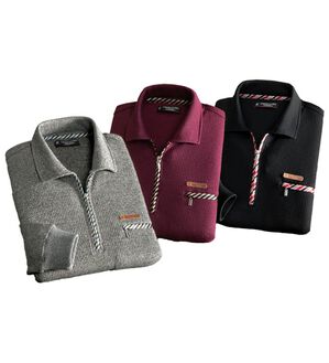 「＜コムルヴァン・オム＞着心地快適ミックス調ジップアップポロ（メンズポロシャツ）」｜詳細画像