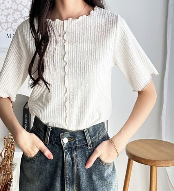 GeeRA（ジーラ）の「前後２ＷＡＹ配色メロー５分袖カットソー（カットソー）」｜詳細画像