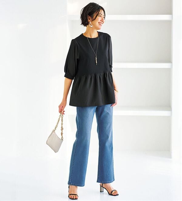 BELLUNA（ベルーナ）の「異素材切替ペプラムチュニック（チュニック）」｜詳細画像