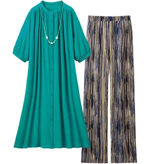 ルフラン（ルフラン）の「【２点セット】【必携】さら涼ワンピ&times;パンツ（セットアップ）」｜エメグリーン&times;ブルー系