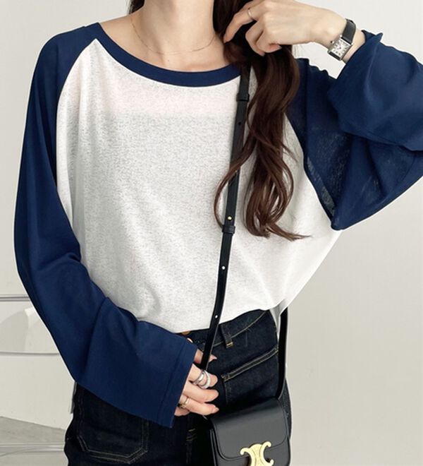 GeeRA（ジーラ）の「ラグラン切替配色スラブシアーカットソー（カットソー）」｜詳細画像