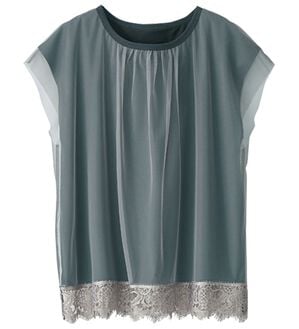 BELLUNA（ベルーナ）の「＜猛暑対策＞チュール重ね裾レースプルオーバー（チュニック）」｜チャコール