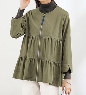 BELLUNA（ベルーナ）の「配色ステッチデザインティアードジャケット（その他ジャケット）」｜カーキ