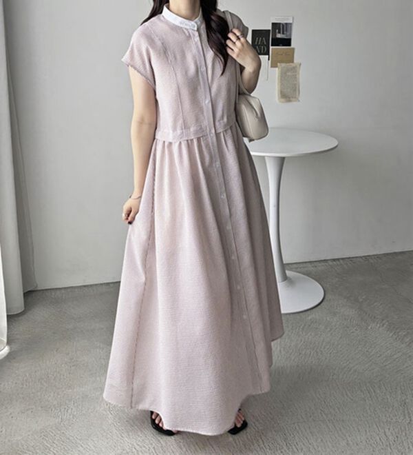 GeeRA（ジーラ）の「クレリック配色ウエストギャザーシャツワンピ―ス（シャツワンピース）」｜詳細画像