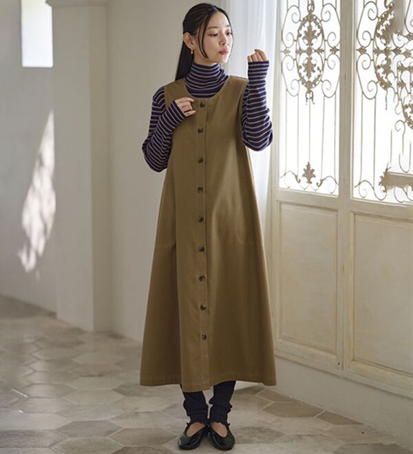 BELLUNA（ベルーナ）の「綿混素材ステッチ使いジャンパースカート（ジャンパースカート）」｜詳細画像