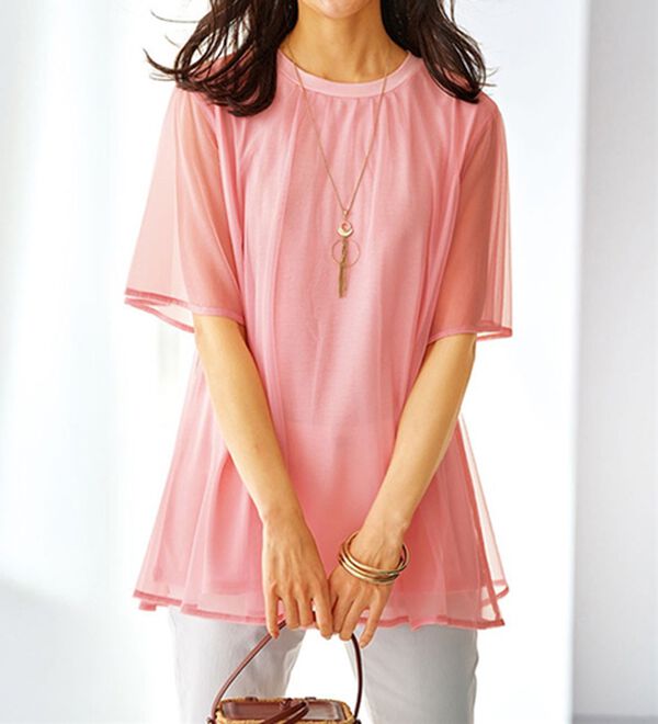 BELLUNA（ベルーナ）の「ふわり涼やか！チュール重ねチュニック（チュニック）」｜詳細画像