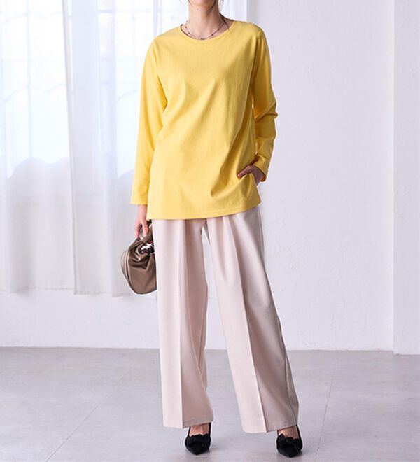 RANAN（ラナン）の「＜ＢＣ＞綿１００％&times;吸湿発熱！あったか裾スリットロングプルオーバー（カットソー）」｜詳細画像