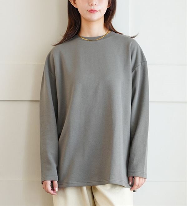 A HAPPY MARILYN（アハッピーマリリン）の「【Ｍ～８Ｌ】名品！「３つのシルエット」と「長袖／半袖」から選べる 綿混 ベーシック Ｔシャツ（Tシャツ）」｜ミルクカーキ