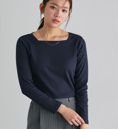 Pierrot（ピエロ）の「【選べる４ネック】華奢見えテレコリブカットソー（カットソー）」