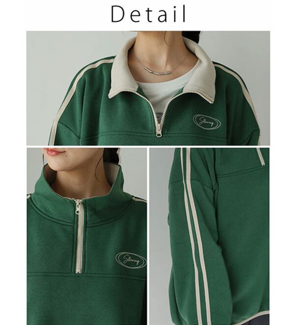 A HAPPY MARILYN（アハッピーマリリン）の「【Ｌ～６Ｌ】【ハピぽか裏起毛】ライン使いハーフＺＩＰスウェット 毛玉になりにくい（トレーナー・スウェット）」｜詳細画像