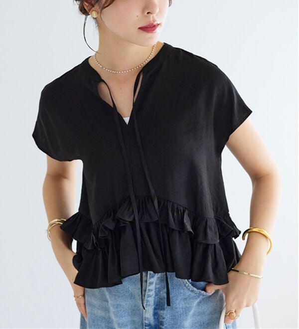 alotta（アロッタ）の「裾ティアードキーネックブラウス（ブラウス）」｜詳細画像