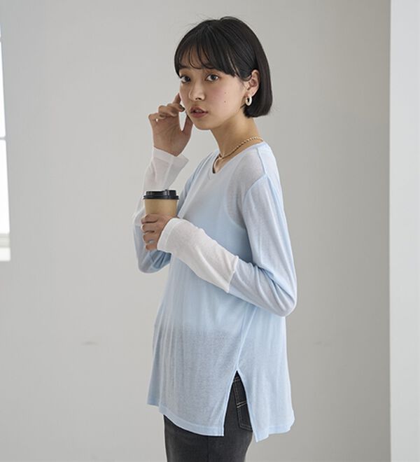 BELLUNA（ベルーナ）の「綿１００％配色シアープルオーバー（カットソー）」｜詳細画像